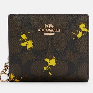 BNWT Coach X Peanuts Snap Wallet In Signature Canvas With Woodstock Print C4592